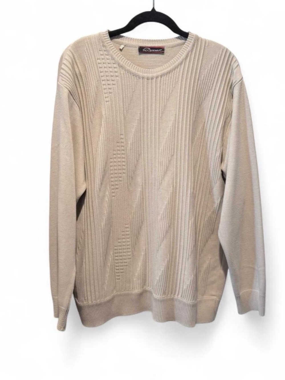 Classic Crewneck Textured Knit Sweater in Beige - Accademia